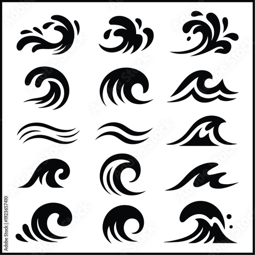 Abstract Black & White Wave Collection Vector Illustration Flat Design