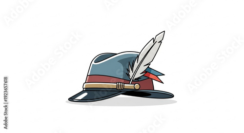 Minimalist Historical Cavalry Hat Vector Illustration with Feather and Folded Flag Detail, Elegant Flat Design
