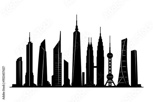 Silhouette of iconic global city skyscrapers.