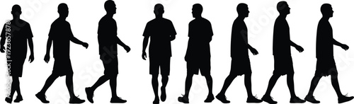 Man walking silhouette sequence, male human movement poses, step by step walking cycle animation reference isolated on white background