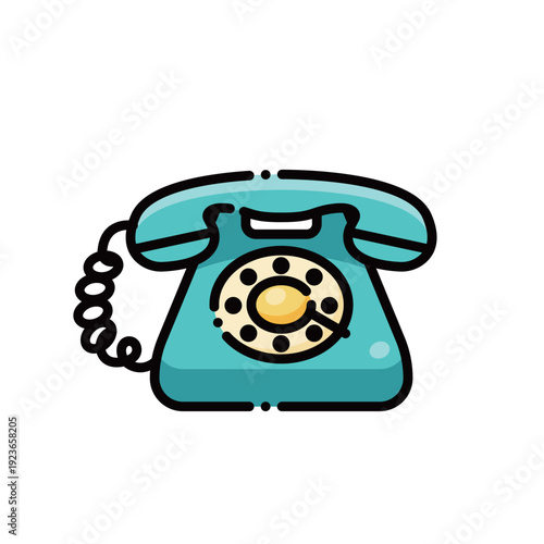 A cute retro blue telephone with golden dial & curly cord. Perfect for vintage or communication designs. Editable & scalable.