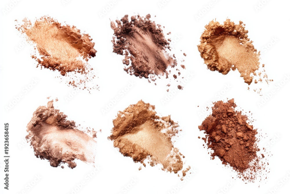 Fototapeta premium Assorted bronze and gold makeup powders on white background