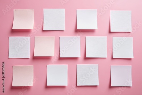 Wallpaper Mural Pastel pink and white sticky notes on pink background: office supplies arrangement Torontodigital.ca