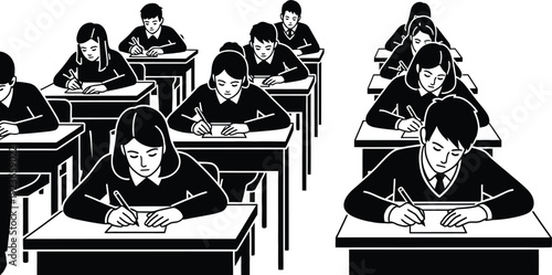 Students taking a test in a classroom setting