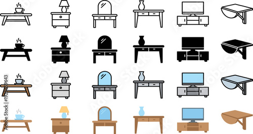 Furniture Home Furnishings Vector Icons Set Showcasing Four Style Icons
