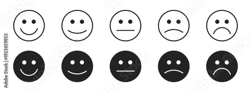 Customer satisfaction rating emoji set with different facial expressions vector illustration isolated on transparent background