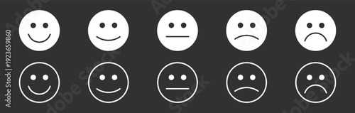 Customer feedback emoji rating scale with smile and sad faces vector icon set