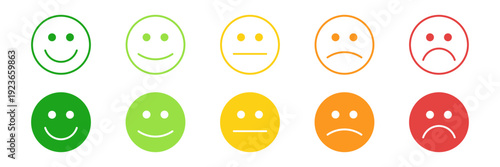 Satisfaction level emoji collection with rating scale faces vector illustration isolated on transparent background