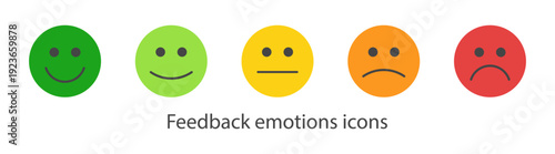 Customer feedback emoji rating scale with colorful smiley faces vector icon set isolated on transparent background
