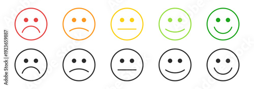 Customer satisfaction survey emoji faces rating icon set in colorful flat style isolated on transparent background