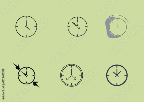 Clocks at different times on a pale background, memorial day illustration