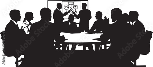 Group of businessmen silhouettes wearing suits and ties, standing and walking poses, corporate executive vector illustration, professional team concept, formal attire