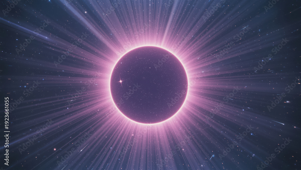 Fototapeta premium Cosmic eclipse with radiant pink corona and starfield, surreal celestial glow evokes wonder