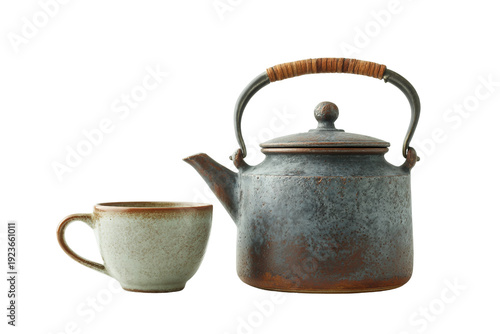 Cozy tea scene with chai kettle and cup isolated on transparent background