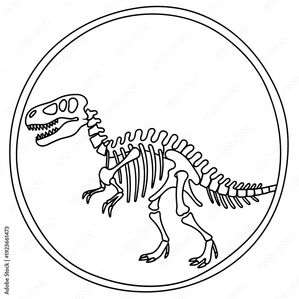 Fototapeta premium Skeletal Illustration of a Theropod Dinosaur in Circular Frame