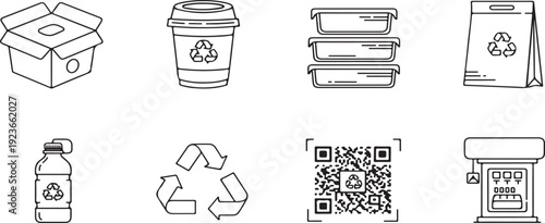 Eco friendly packaging and recycling symbols for sustainable living