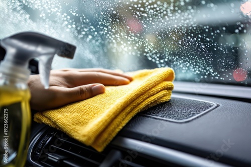 Close up of professional car interior detailing for vehicle cleaning service
