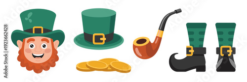 Flat design leprechaun face and hat icons – Great for social media.