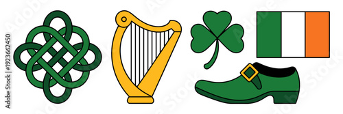 Minimalist Irish flag and shamrock icons – Perfect for branding.
