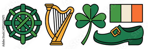 Celtic knot and harp icon collection – Ideal for Irish heritage.