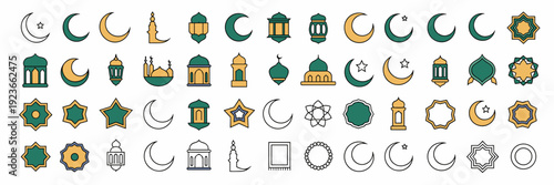 Islamic lantern and prayer rug icons – Suitable for Eid greetings.