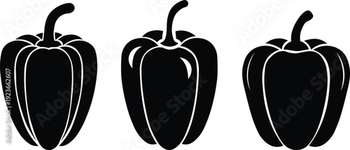 Minimalist capsicum pepper silhouette icons vector symbols for grocery kitchen and menu design