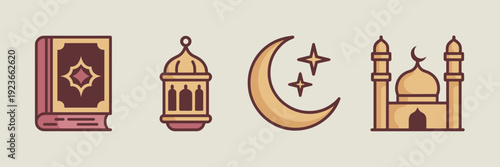 Islamic book and lantern storytelling set – Great for library events, cultural workshops, or Ramadan activity books.