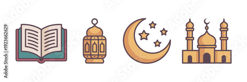 Ramadan storytelling and education icons – Ideal for religious storytelling, school materials, or holiday blogs.
