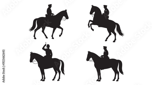Vector Illustration Of Silhouette Horse Riders In Various Poses For Equestrian And Western Design
