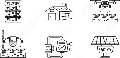  Smart urban farming set with modern technology icons