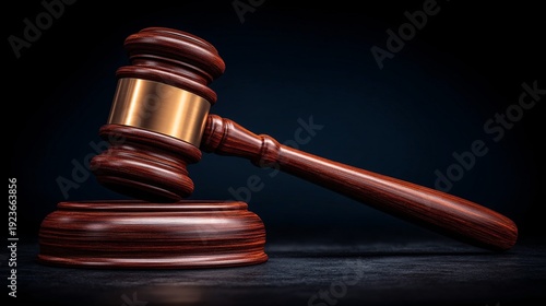 Wooden judge gavel resting on sounding block