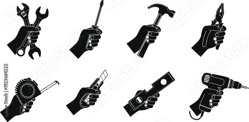 tools, handyman, repair, construction, mechanic, workshop, industry, labor, craft, maintenance, equipment, utility, hardware, engineering, building, fixing, technical, service, work, silhouette