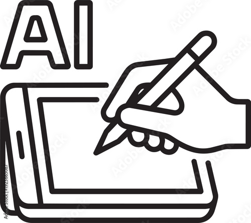tablet device with stylus pen drawing ai text representing digital creative design and smart technology