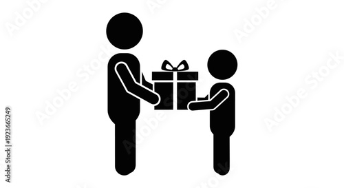 Simple illustration of people exchanging a wrapped gift together in a gesture of kindness and friendship, as seen in byo (56)