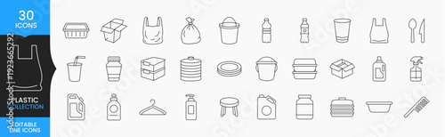 Plastic Line Icons Collection, Editable Stroke Packaging and Disposable Plastic Outline Icon Set Vector Illustration