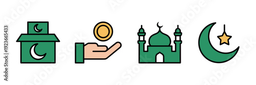 Green and gold Islamic charity icons – Great for community flyers.