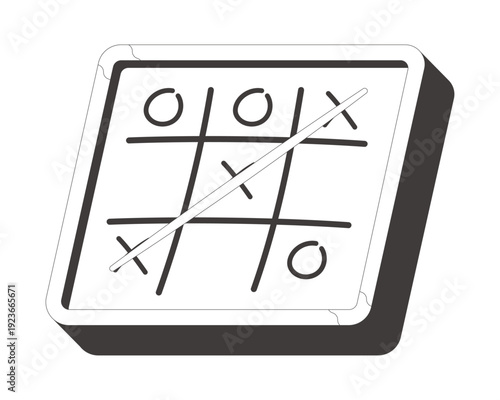 Tic tac toe board victory flash message success line illustration. Groovy xo game. Winning move. Funky tictactoe crosses. Done UI state. Mobile web design. Black white vector concept. Micro UX scene