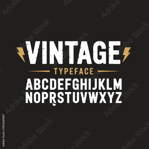 Vintage typeface text with lightning bolts on black background font lettering