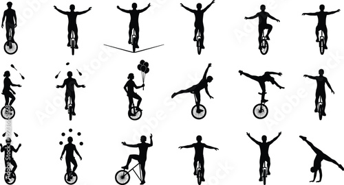 unicycle, unicycling, acrobat, acrobatics, circus, performer, balance, balancing, trick, tricks, stunt, stunts, juggler, juggling, athlete, silhouette, motion, skill, freestyle, unicyclist