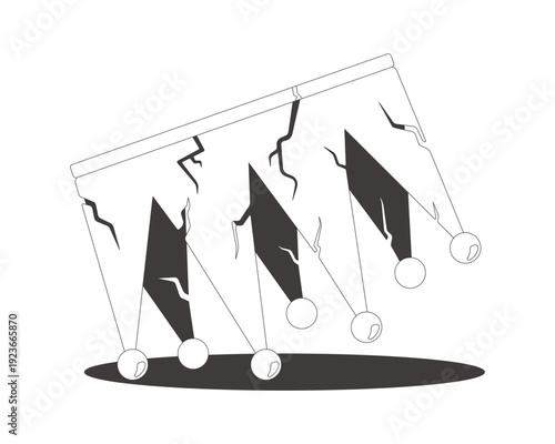 Funky groovy broken crown flash message fail line illustration. Royal downfall. Fallen king. Cracked symbol. Mobile UI empty state. Error web design. Black and white vector concept. Micro UX scene