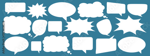 A set of chat box designs for comments on social media or comics. Vector designs of speech bubbles, text boxes, and conversation chat columns in comics.	