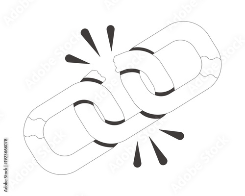 Funky broken chain link flash message fail line illustration. Playful snapped connection. Network issue. Mobile UI empty state. Error web design. Black and white vector concept. Micro UX scene