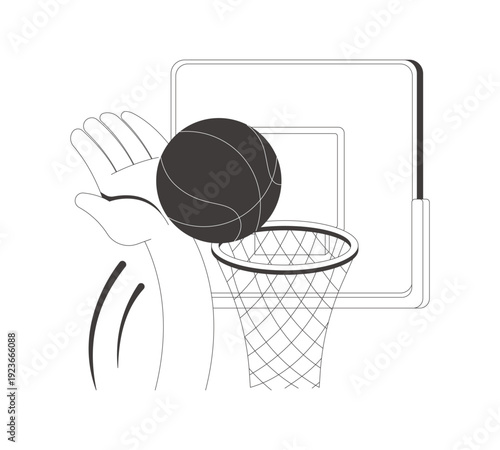 Slam dunk funky groovy flash message success line illustration. Basketball scoring shot. Athletic victory. Goal reached. Done UI state. Mobile web design. Black white vector concept. Micro UX scene