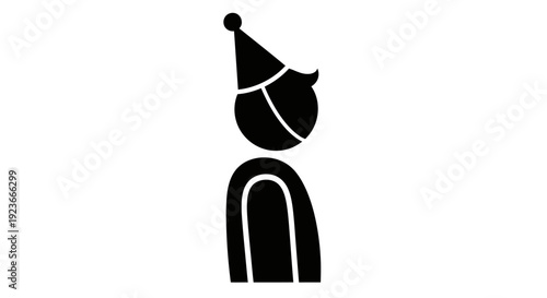 Simple black illustration of a person wearing a party hat, isolated on white background byo (60)