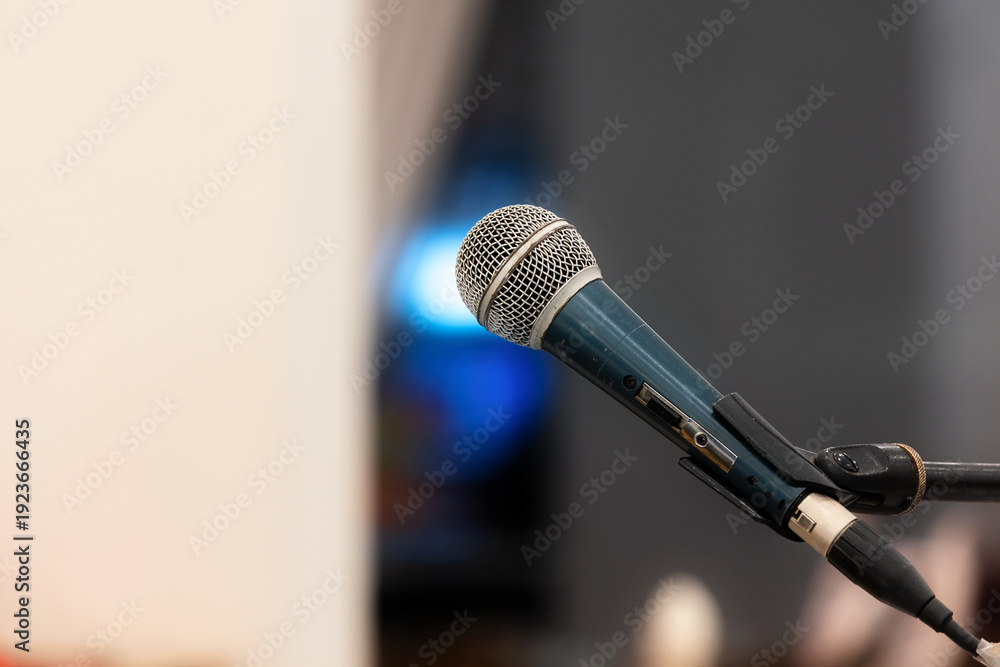 Fototapeta premium Microphone close-up with copy space, event