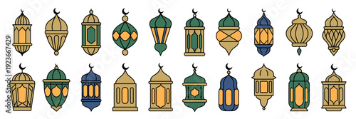 Ornate Islamic lantern vector icons – Suitable for cultural heritage content, meditation apps, or gift shop ads.