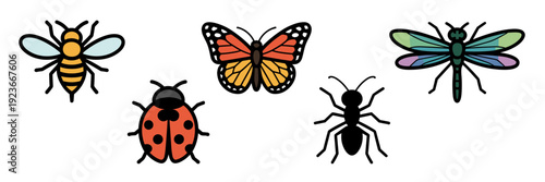 Minimalist bee and butterfly icons – Perfect for eco-friendly branding, educational posters, or summer promotions.
