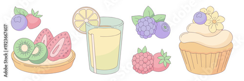 Flat design sweets and lemonade icons – Great for beverage branding, recipe cards, or cafe social media.