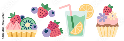 Modern spring food and berry icons – Suitable for nutrition apps, restaurant branding, or seasonal food guides.