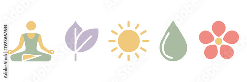 Spring wellness and yoga icon sheet – Ideal for health and wellness apps, spa branding, or meditation guides.